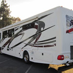 Stripes add flair to the RV exterior