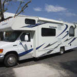 Dynamic striped design on RV van