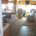 Warm, inviting interior of RV van